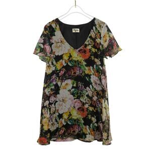 Show Me Your Mumu Harrison Babydoll Dress Black Floral Mini Dress Small